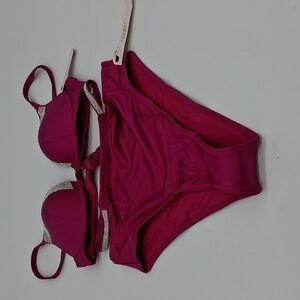 Victoria's Secret Very Sexy Shine Trim Push-Up and High Waist Bikini Pink 32B/XS